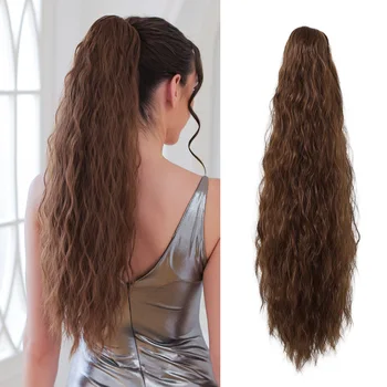 Наращивание длинных вьющихся волос в виде конского хвоста Синтетический коричневый зажим-коготь для наращивания волос в виде конского хвоста для женщин Ежедневного использования Кукурузный шиньон для вьющихся волос в виде хвоста