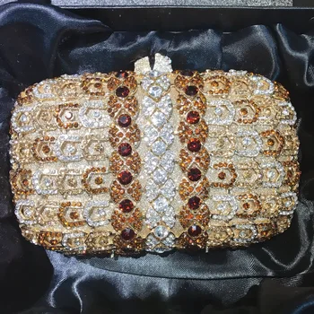 Новая металлическая вечерняя сумочка с бриллиантами 19x12 см, женское банкетное платье, вмещающее бриллиантовую сумочку ручной работы, Жесткая коробка с бриллиантами A7746