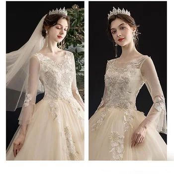Новое элегантное кружевное свадебное платье, модное свадебное платье с длинным рукавом, Тюлевые Иллюзионные свадебные платья в пол