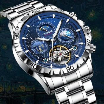 Новые модные светящиеся водонепроницаемые мужские часы Stellar Sea с полностью автоматическим турбийоном и механическим механизмом
