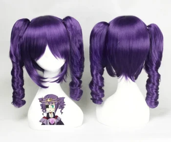 Новый Отбеливающий Парик katenkyoukotsu С Короткими Фиолетовыми Вьющимися Волосами Для Косплея И Вечеринки С 2 Зажимами В Виде Конского Хвоста
