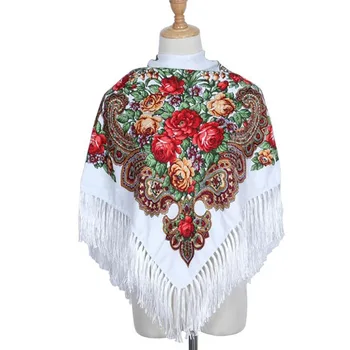 Осенне-зимний хлопковый шарф в русском национальном стиле, женский шарф с принтом, новая квадратная многофункциональная шаль с бахромой