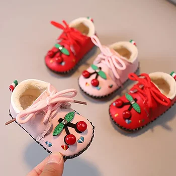 Осенне-зимняя обувь для малышей, обувь для новорожденных, хлопчатобумажная обувь из флиса, мягкая подошва, обувь для принцессы от 0 до 1 года