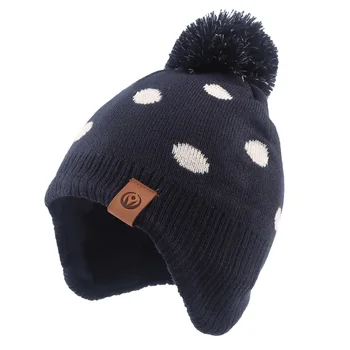 Осенняя шапочка-ушанка для девочек, зимняя детская вязаная шапка, зимняя детская шапка с помпоном, классическая шапочка в горошек для малышей.
