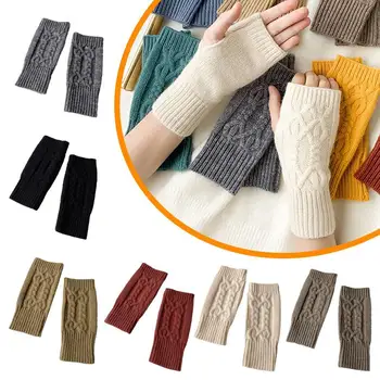 Перчатки с полупальцами Женские Осенне-зимние утолщенные теплые однотонные вязаные перчатки с сенсорным экраном с открытым пальцем, студенческие письменные принадлежности