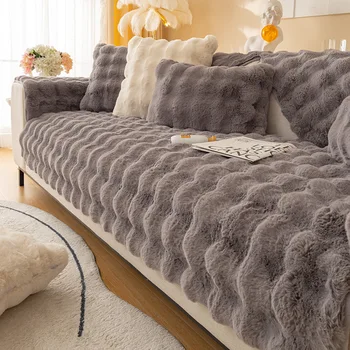 Плюшевые чехлы для диванов для гостиной, зимняя утолщенная плюшевая подушка, нескользящая кожаная подушка для дивана, чехол для кресла для гостиной