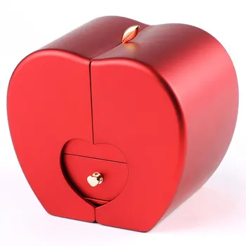 Подарочная коробка для ювелирных изделий в форме яблока, коробка для хранения ювелирных изделий с двойным открыванием, Красная подарочная коробка на День рождения с искусственным цветком, Романтическая Изысканная