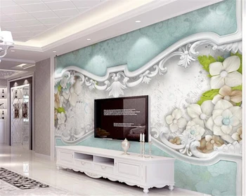 Пользовательские обои белые рельефные цветы роскошные настенные росписи в стиле рококо в европейском стиле гостиная спальня 3d обои