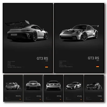 Поп-Черно-Белый Немецкий Роскошный Спортивный Автомобиль Плакат Настенное Искусство 911 GT3 RS Turbo HD Холст, масло Печать Гараж Декор Для Гостиной