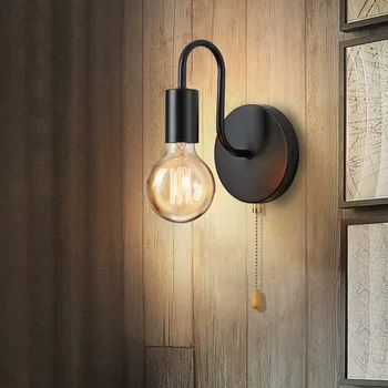 Промышленный настенный светильник Nordic, Железный, черный E27, внутреннее освещение, Прикроватная тумбочка для ванной комнаты, лампа для спальни, бра, настенный светильник, декор