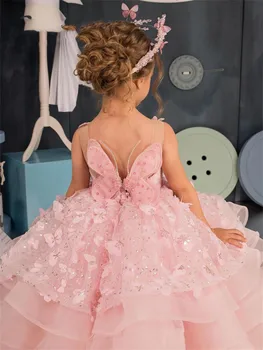 Пышные розовые платья для девочек в цветочек на свадьбу, милая принцесса, детская вечеринка, выпускной, День рождения, театрализованное представление, бальные платья для первого причастия