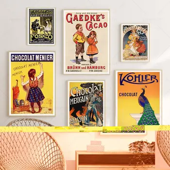 Рекламный плакат знаменитого шоколада, Винтажная картина на холсте с едой, французский принт, ретро-настенные рисунки, украшение кухни, дома