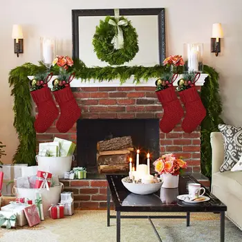 Рождественские носки с подвесным украшением, прочные вязаные рождественские чулки, просторные украшения для Рождественской елки с твердым основанием для подвешивания