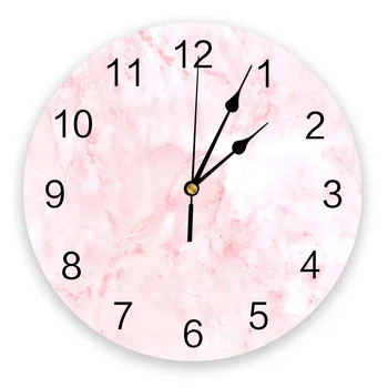Розовые Текстурные Мраморные часы Домашний декор гостиной Большие Круглые настенные часы Без Звука Кварцевые Настольные часы Украшение спальни Настенные часы