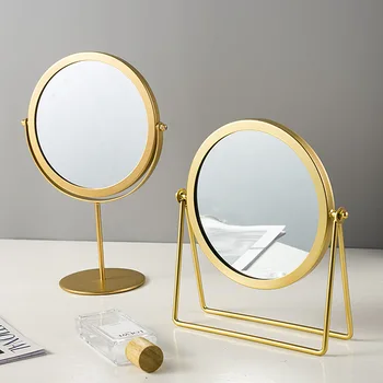Роскошное ретро зеркало Скандинавская латунь Золотое Металлическое зеркало для макияжа Настольная спальня Квадратное Круглое зеркало Зеркало для макияжа в общежитии