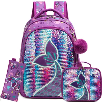 Рюкзак для девочек, расшитый блестками, рюкзаки для начальной школы, сумка с ланч-боксом для учеников детского сада