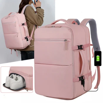 Рюкзак для путешествий, деловой рюкзак большой емкости, повседневная сумка для ноутбука, спортивный рюкзак для спортзала на открытом воздухе с USB-портом для зарядки и сумкой для обуви