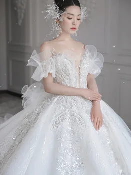 Свадебное платье вечернее торжественное платье Невесты Принцесса Сказочный дворец Тралинг платье принцессы с открытыми плечами белая бабочка макси платья H998