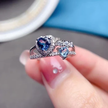 Серебряное кольцо с натуральным Лондонским голубым Топазом, кольцо с драгоценным камнем в виде сердца из серебра 925 пробы, Модные украшения с топазом, Ноябрьский камень рождения