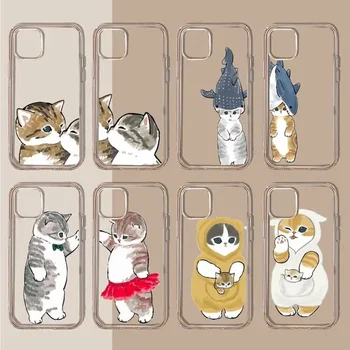 Симпатичная кошачья пара Любителей животных Чехол для телефона Прозрачный мягкий для iphone 11 13 12 14 15 pro max mini plus