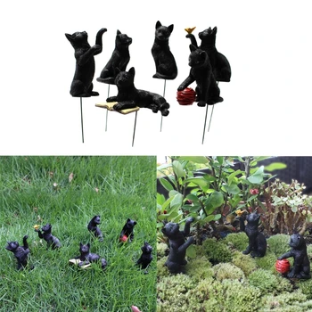 Скульптурные фигурки милых кошек из смолы, газон, столб, сад, украшение на открытом воздухе, подходит для клумб, Юбилей