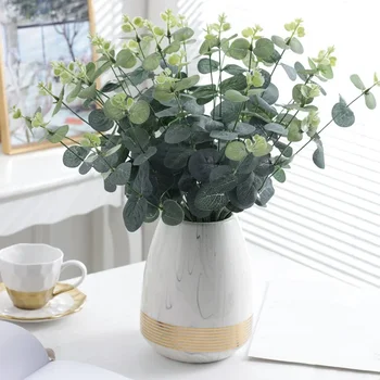 Современная Мраморная Белая керамическая ваза для цветов с золотой отделкой, ваза для цветов, Фарфоровая поделка, центральное украшение домашнего стола