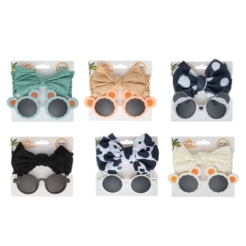Солнцезащитные очки для маленьких девочек, детская повязка на голову, эластичные банты для волос, головные уборы для маленьких девочек