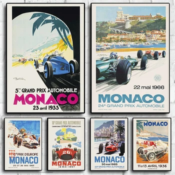 Старинные Автомобильные Плакаты Гран-При Монако 1966 Формулы-1 Ретро Плакат Формулы-1 гонки Автоспорт Печать На Холсте Настенное Искусство Декор Гаражной комнаты