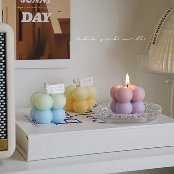 Стильная свеча в форме куба, двухцветная ароматическая свеча, ароматные украшения для дома, успокаивающий свет и аромат для домочадцев