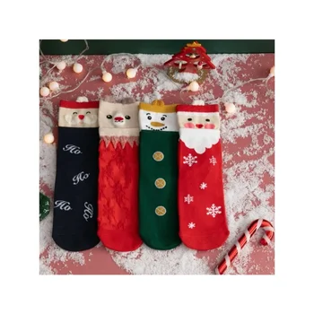 Стильные и удобные рождественские носки Женские чулки средней длины Elk Old Bear, мультяшные рождественские красные носки из чистого хлопка