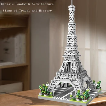 Строительный блок с видом на Парижскую башню с видом на улицу, мини-алмаз, сборка из мелких частиц, строительный блок, игрушка-украшение