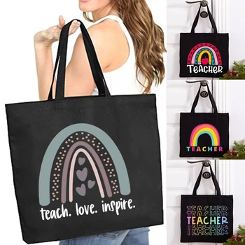 Сумка для покупок Rainbow Teacher, графическая сумка Harajuku, женские холщовые сумки через плечо, женские эко-сумки для покупок многоразового использования, Лучшие подарки