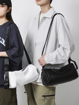 Сумка мальчиков сплошной цвет цилиндра сумка 2023 новые ПУ просто модный тренд повседневная молодежная сумка через плечо
