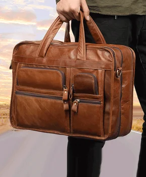 Сумка Мужская Кожаный мужской портфель для ноутбука, повседневные деловые сумки через плечо, мужская сумка через плечо, большая дорожная сумка для ноутбука