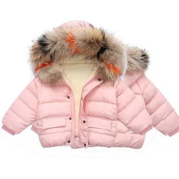 Толстовки с меховым воротником для девочек 1-6 лет, куртка, толстое теплое хлопчатобумажное пальто, Зимняя Рождественская верхняя одежда на молнии для малышей, Новинка