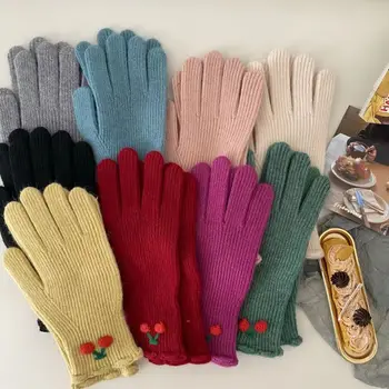 Толстые вязаные перчатки, Новые эластичные варежки с сенсорным экраном на весь палец, зимние теплые гетры для рук Soild Color