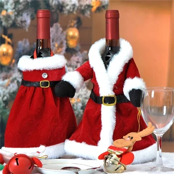 Украшения для Рождественской вечеринки, крышка для винной бутылки, красное бархатное платье, костюм Санта-Клауса, Новогодние украшения для столовой посуды