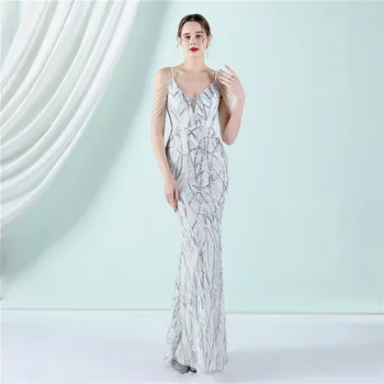 Уникальное Белое платье Русалки с блестками, вечернее платье на бретельках-спагетти, Эластичные Длинные платья для выпускного вечера, женское вечернее платье большого размера
