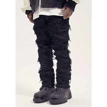 Хай-стрит, хипстерские попрошайки в стиле ретро, чисто черные мужские облегающие джинсы-стрейч