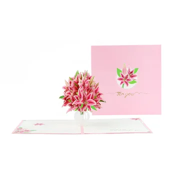 Цветок Розы и лилии 3D Всплывающая поздравительная открытка Открытки на День Святого Валентина с конвертом для подарка жене на День рождения, годовщину свадьбы
