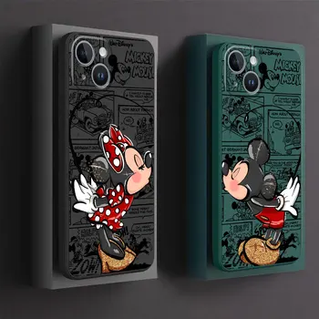 Чехол для Apple iPhone 11 Pro SE XR 14 Pro Max X 12 13 Mini 7 8 XS 15 Plus Disney Mickey Minnie Square Liquid Luxury Cover