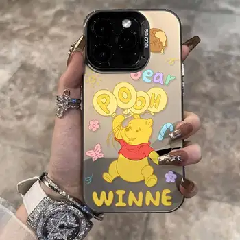 Чехол для телефона Disney Winnie The Pooh для IPhone15 14 13 12 11Pro Max Mini XS Max XR X Plus Роскошный Черный Градиентный Лазерный чехол