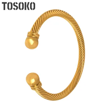 Ювелирные изделия из нержавеющей стали TOSOKO, толстое кольцо, полосатая нить, легкий эластичный браслет, модный женский браслет BSZ015
